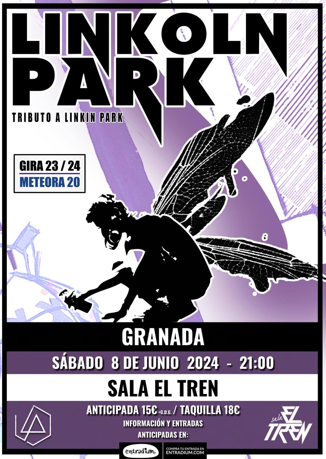 Cartel del concierto tributo a Linkoln Park en Granada el sábado 8 de junio de 2024 en Sala El Tren.