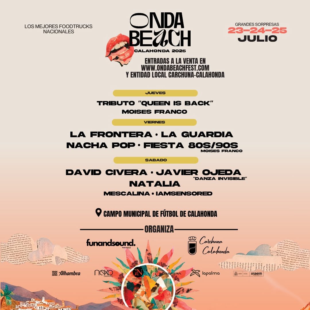 Cartel de Ona Beach Calahonda 2026 celebrado entre el 23 y 25 de julio en el Campo Municipal de Fútbol de Calahonda